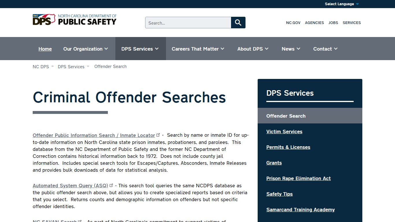 Criminal Offender Searches - NC DPS